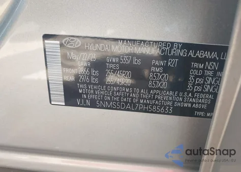 2023 Hyundai Santa Fe Calligraphy z USA, uszkodzony, nr VIN 5NMS5DAL7PH585633